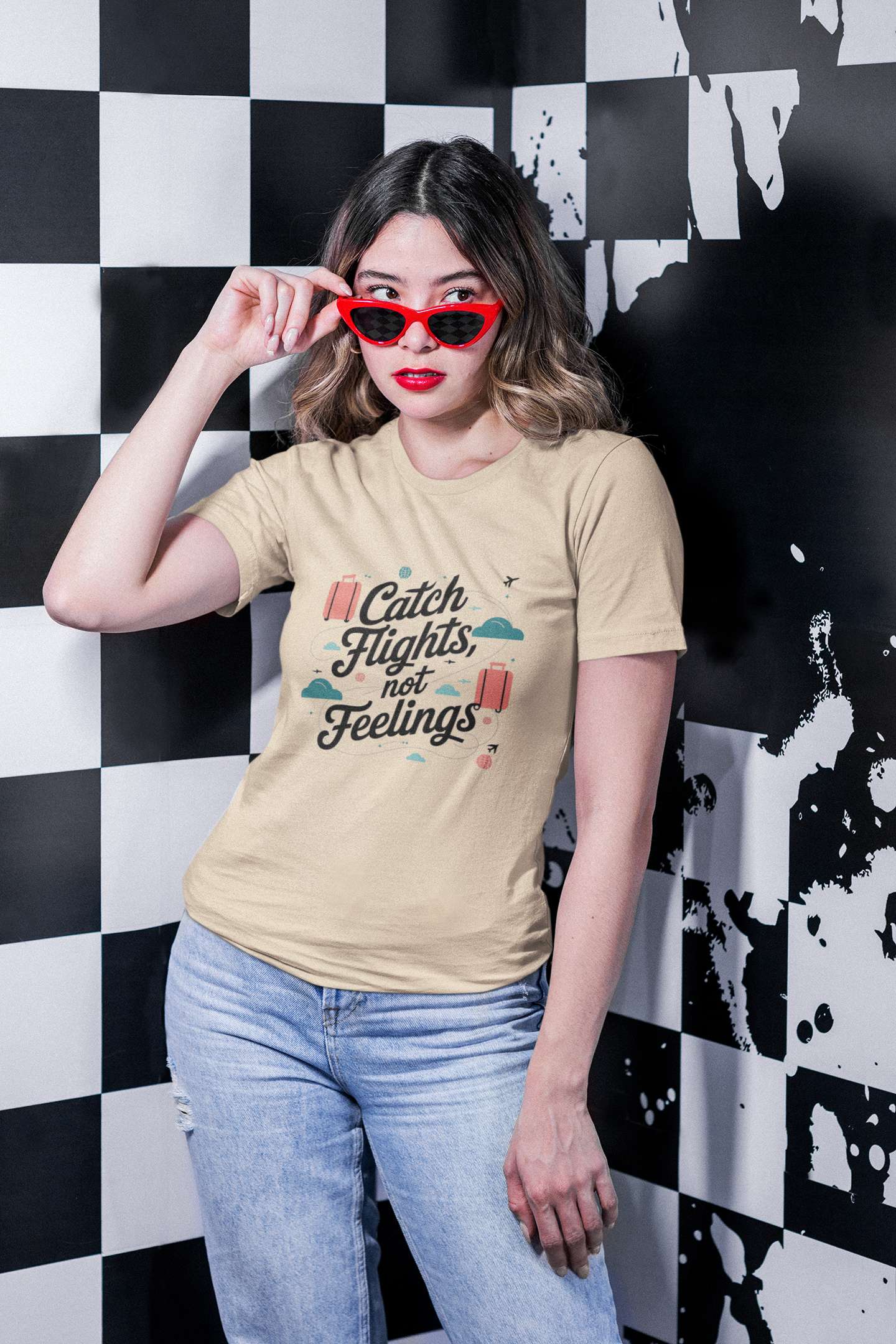 "Catch Flights, Not Feelings" Unisex Tee – For the Jetsetter with a Heart of Steel -color - - available in USA