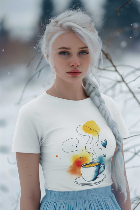 "Coffee Dreamer" Pastel Line Art Tee – Sip in Style with a Touch of Whimsy -color - - available in USA