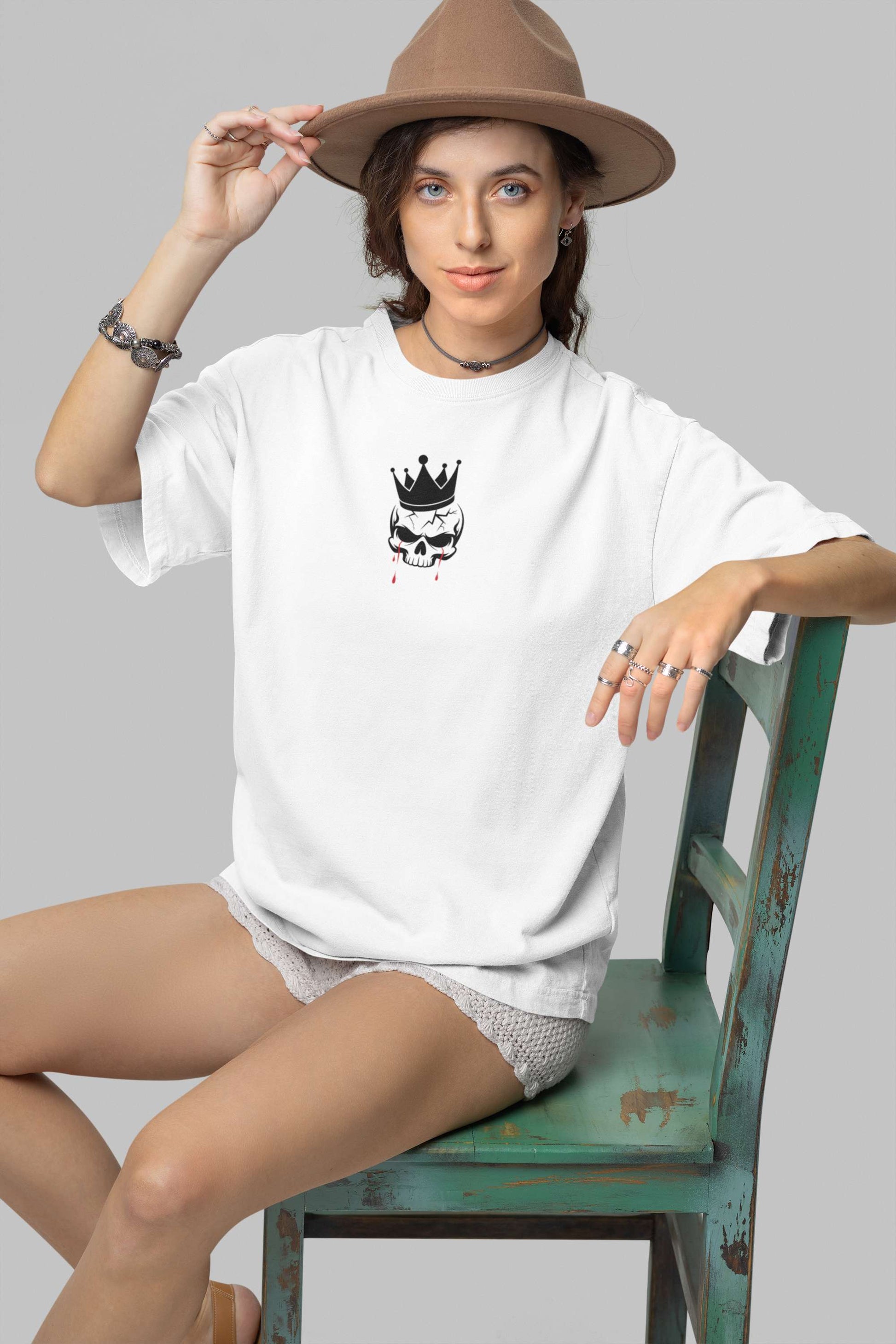 "Crowned Chaos" Oversized Boxy Tee – Where Edgy Meets Elegance -color - - available in USA