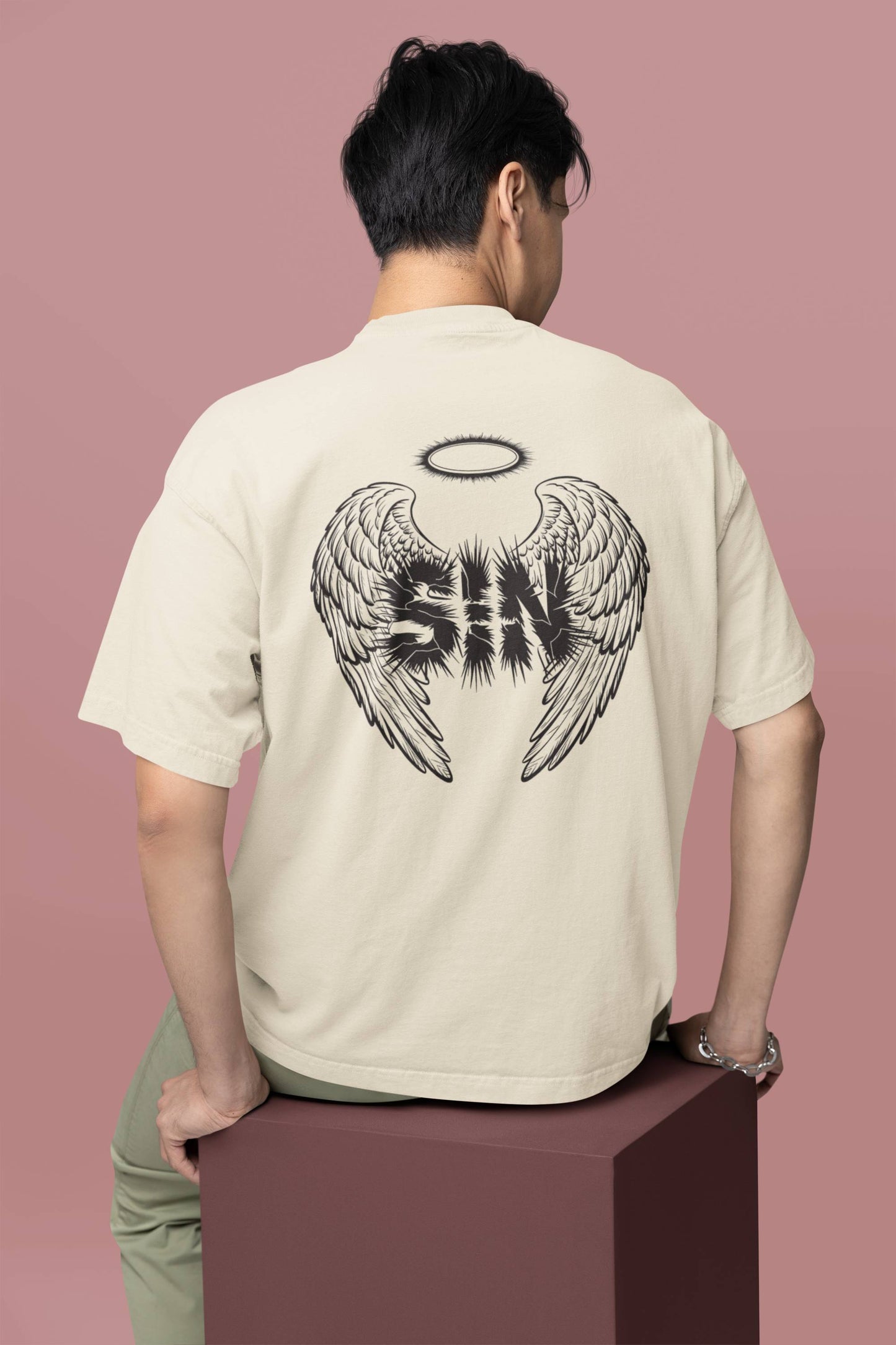 "Sinful Serenity" Oversized Boxy Tee – Where Purity Meets Rebellion -color - - available in USA