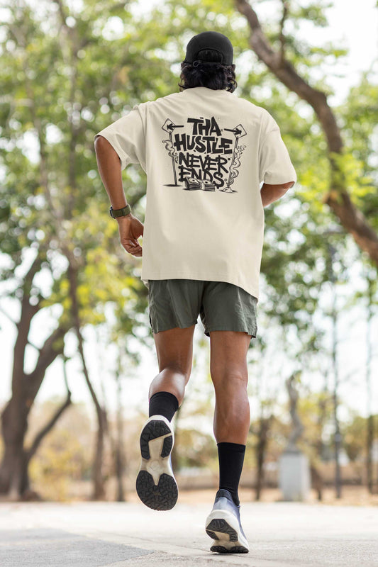 "Tha Hustle Never Ends" Oversized Boxy Tee – Where Ambition Meets Street Style -color - - available in USA